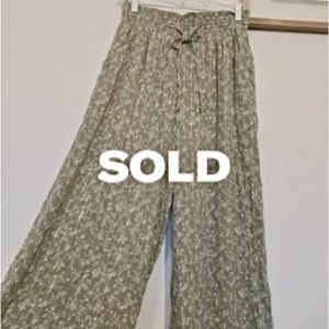 SOLD High Waisted, Wide Legged, Smocked Pant, Green Flower Pattern
